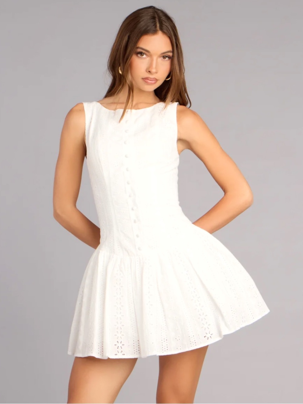 Windsor So Charmed Eyelet White Fit & Flare Mini Dress Drop Waist Tulle Skirt